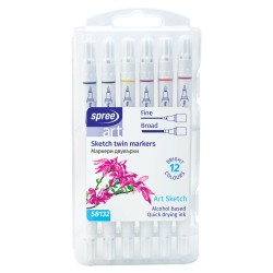 Set 12 culori marker 2 capete SCHITE, SPREE