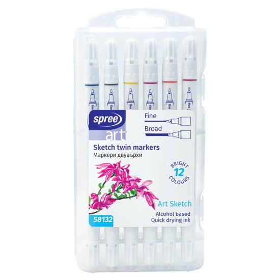 Set 12 culori marker 2 capete SCHITE, SPREE