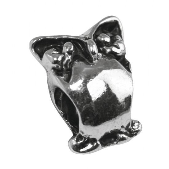 Element decorativ metalic: Owl, oxidized argintiu, 12mm, big hole 3,5mm o, loose