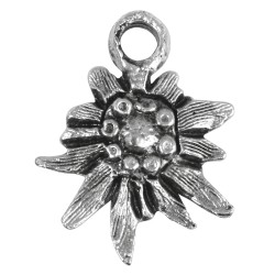 Metal hanger Edelweiss, oxidized argintiu, 13mm, eye 2.5mm o, loose