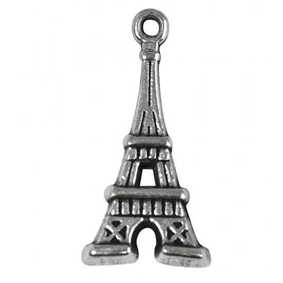 Metal hanger Eiffel Tower, oxidized argintiu, 19mm, eye 1mm o, loose