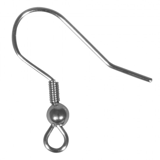 Stainless steel ear hook, platinum, 20mm, tab-bag 4pcs.