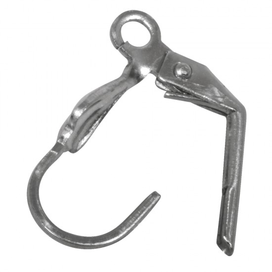 Stainless steel ear hook w. catch, platinum, 15mm, tab-bag 4pcs.