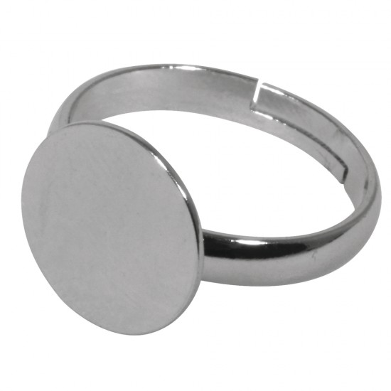 Stainless steel ring base w plate,12mmo , platinum, ta-bag 1pc.