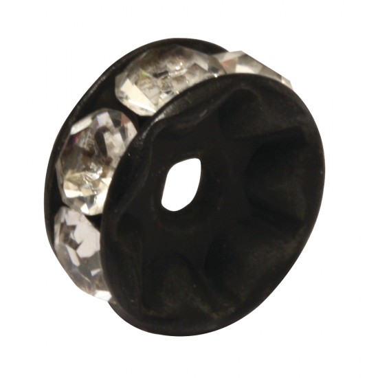 Rhinestone disc with cryst. stones,8mmo , negru, tab-bag 3pcs.