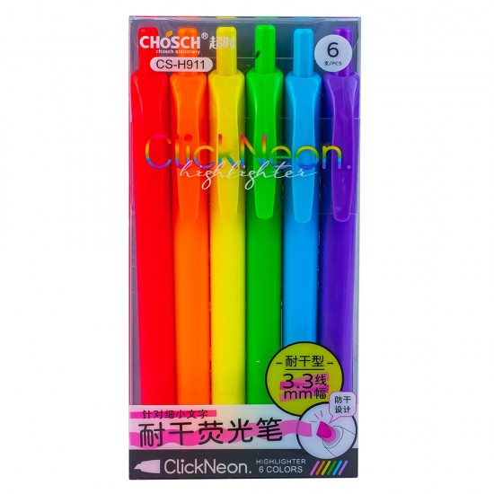 Text marker neon, 3.3 mm, 6 culori/set - Chosch