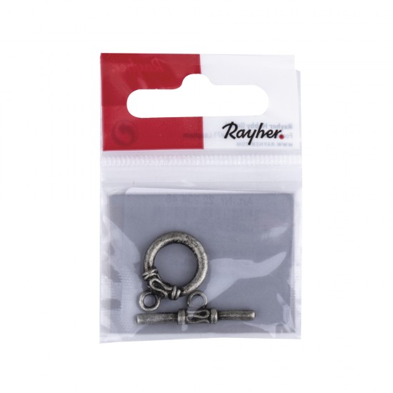 Toggle closure , 25mm o, oxidized argintiu, tab-bag 1pc.