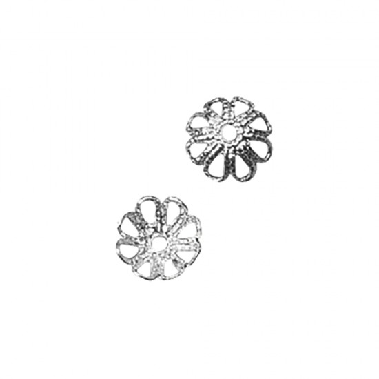 Filigree cap, 7mm o, platinum, tab-bag 20pcs.