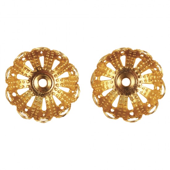 Filigree cap, 10mm o, gold-plated, tab-bag 6pcs.