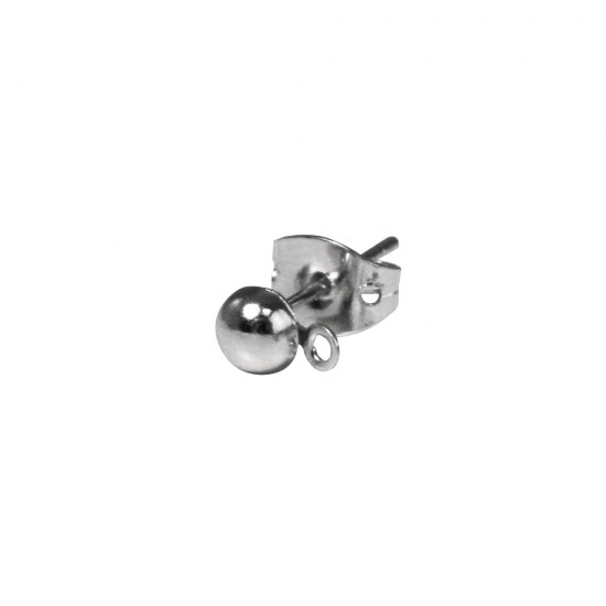 Stud w. hemisphere + eye, 4mm o, platinum, tab-bag 2pcs.