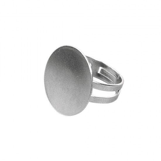 Ring base with plate, 20mm o, platinum, tab-bag 1pc.