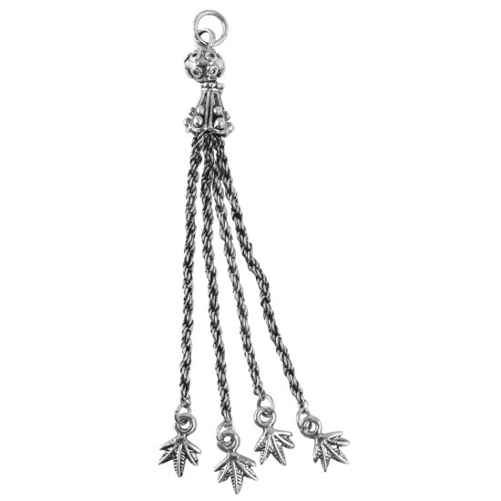 Metal tassel with leaves,  10cm o, oxidized argintiu, tab-bag 1pc.