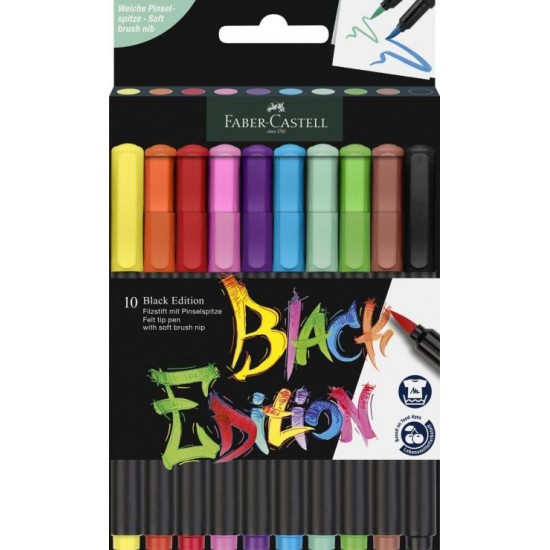 Carioca varf pensula, 10culori/set, pastel, Black Edition, Faber-Castell