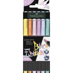 Carioca varf pensula, 6 culori/set, pastel, Black Edition, Faber-Castell