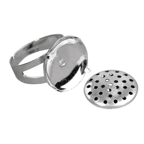 Ring with sieve, 15 mm o, platinum, tab-bag 1pc.