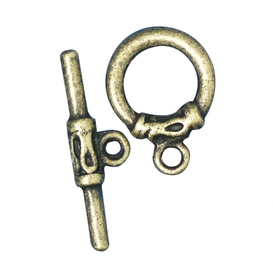 Toggle closure, 25mm o, oxidized gold, tab-bag 1pc.