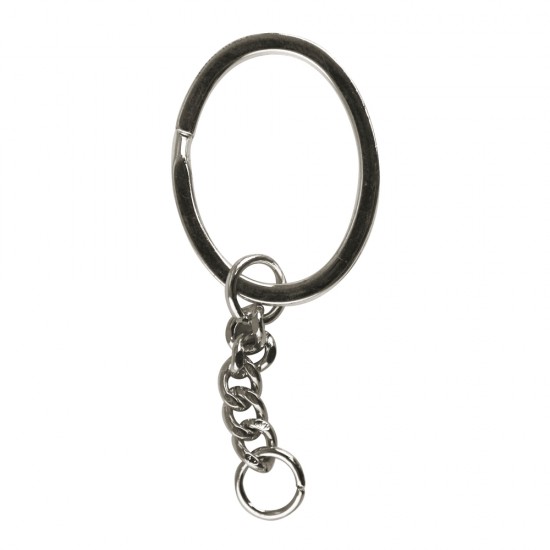 Key ring w. link chain, oval, platinum, 4x3cm, tab-bag 1pc.