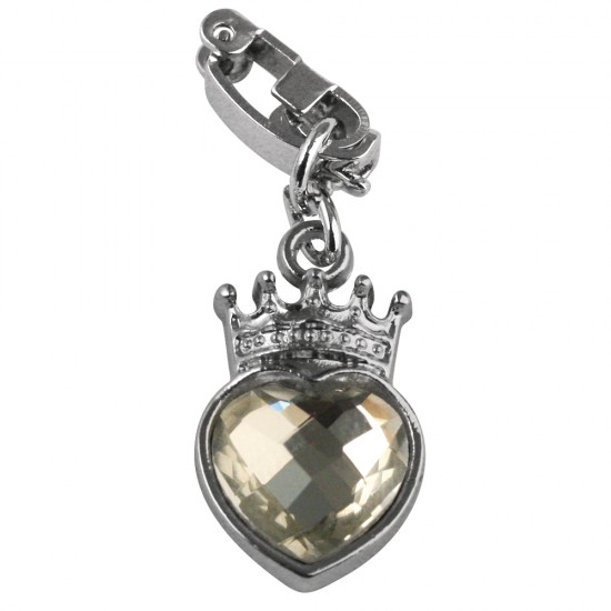 Shoe-Charms: Heart w. facet stone+crown, 16 mm with clip 11 mm
