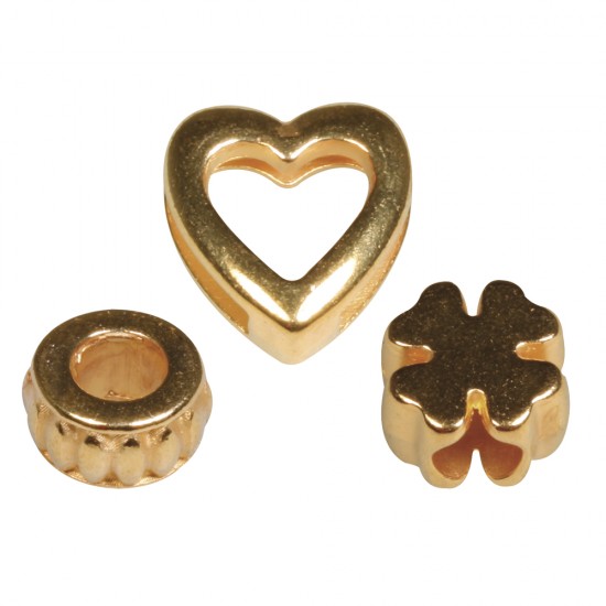 Metal- deco element   Lovely  , gold, Heart, Cloverleaf & Round, tab