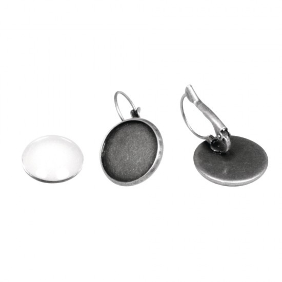 Metal-enclosure:Earring, 1,7cmo, oxidized argintiu, w. cabochon, tab-bag 1p