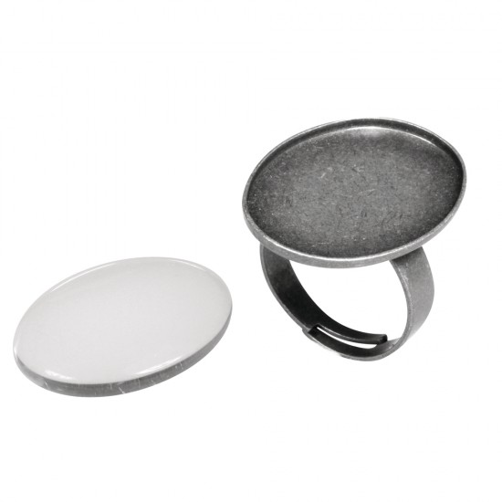 Metal-enclosure: Ring, oxidized argintiu, 1.9x2.6cm, w.cabochon, tab-bag 1S