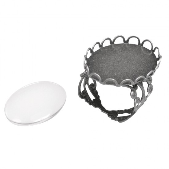 Metal-enclosure: Ring with deco corder, oxidized argintiu, 1.8x2.5cm, w. ca