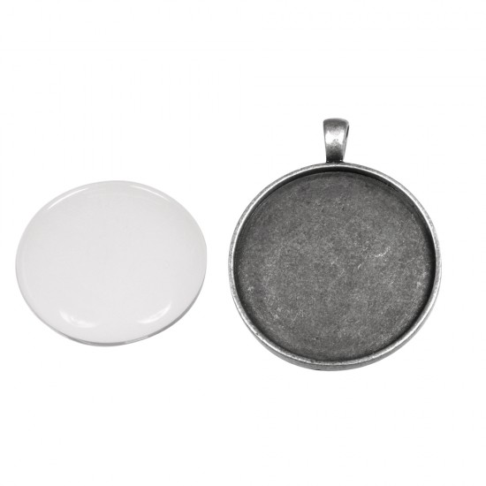 Metal-enclosure: Pendant, 3,7cmo, oxidized argintiu, w.cabochon, tab-bag 1S
