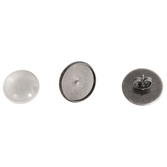 Metal enclosure: Ear studs, 1,6cmo, oxidized argintiu, w. cabochon, tab-bag