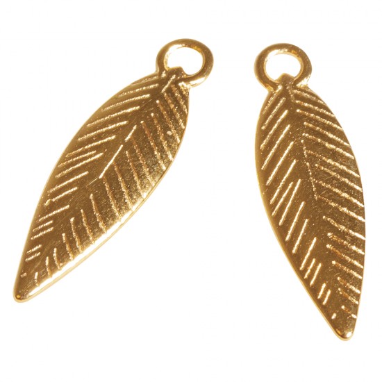 Pandantiv din metal feather, gold, 21mm, eye 1.5mm o