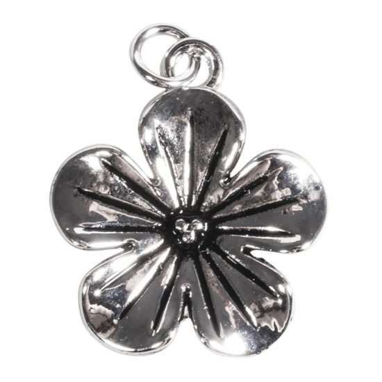 Pandantiv din metal Blossom, argintiu, 20mm, eyelet 2mm o