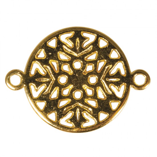 Metal-ornamental element round, gold, 15mm, eyelets 1mm o