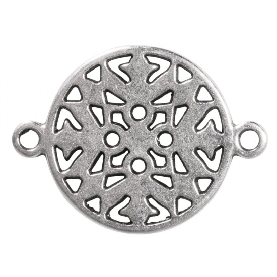 Metal-ornamental element round, argintiu, 15mm, eyelets 1mm o