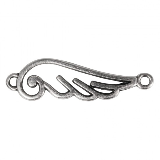 Metal-ornamental element Curved wings, argintiu, 25mm, eyelets 1mm o