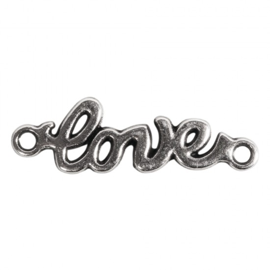 Metal-ornamental element   love  , argintiu, 15mm, eyelets 1