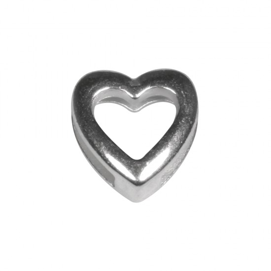 Metal- Deco element: Heart, argintiu, 1.3x1.4cm, hole 1cm wide