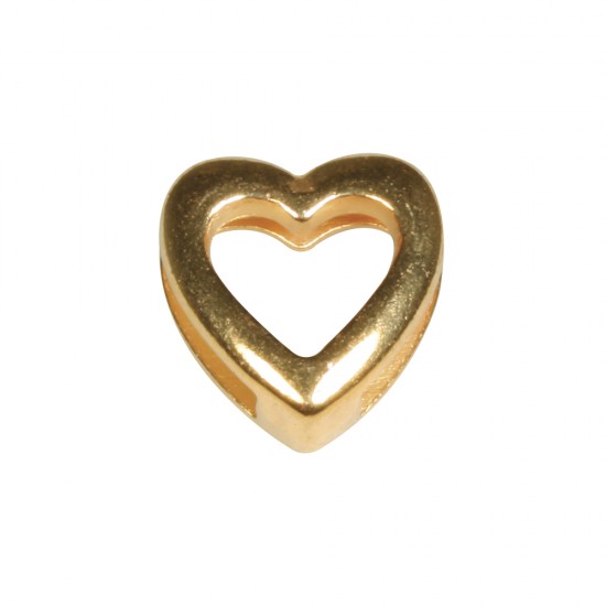 Metal- Deco element: Heart, gold, 1.3x1.4cm, hole 1cm wide