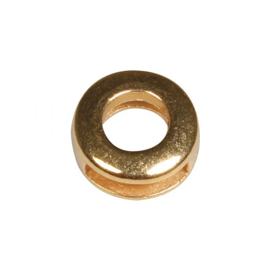 Metal- Deco element round, 1.3cm o, gold, hole 1cm wide