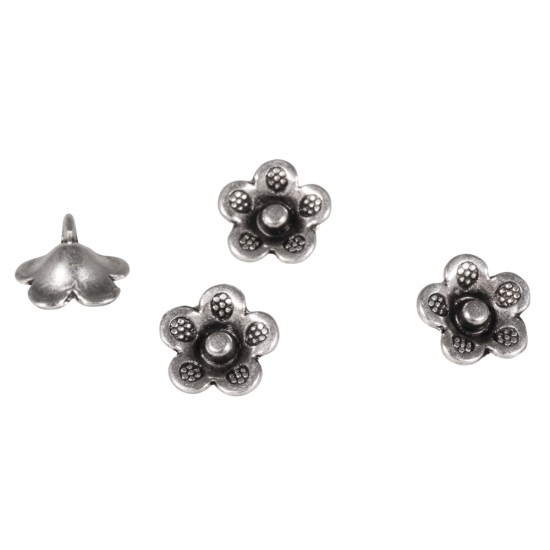 Elemente decorative metalice - flori Rayher, argintii, dimensiune 1 cm, pretul este pe set (4/set)