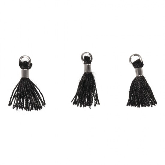 Mini-tassel with eyelet, negru/argintiu, 15mm, eyelet 1.5mm o