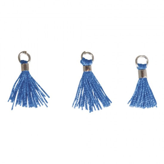 Mini-tassel with eyelet, azure blue/argintiu, 15mm, eyelet 1.5mm o, tab-bag