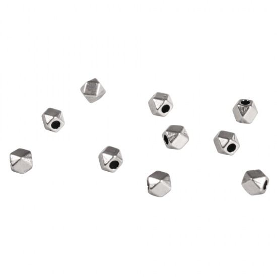 Margele metalice, Polygon, 3mm o, argintiu, tab-bag 10pcs