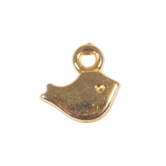 Metallic mini-pendant Bird, gold, 8x5mm, tab-bag 6pcs