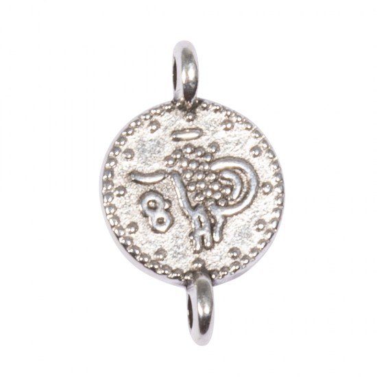 Metallic mini-pendant Coin, 7.3mm ø, silver, with 2 eyelets, tab-bag 4pcs