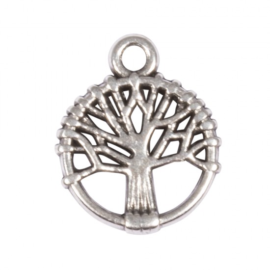 Metal mini-pendant Tree of life, 10mm ø, silver, tab-bag 3pcs
