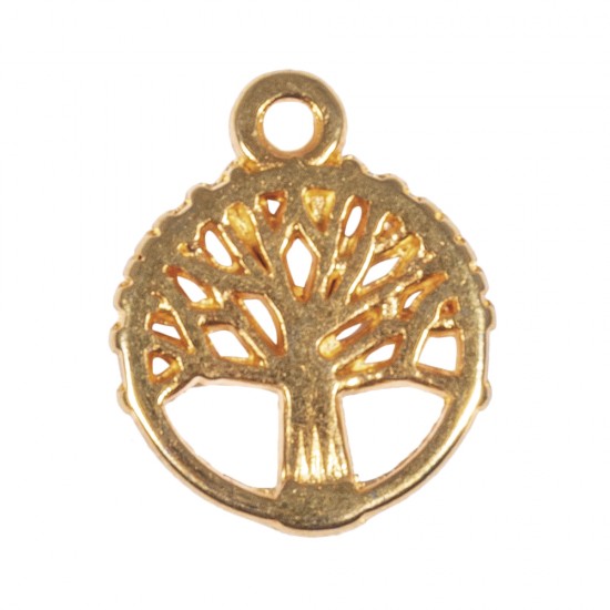 Metal mini-pendant Tree of life, 10mm ø, gold, tab-bag 3pcs