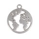 Metallic pendant World map, 18mm ø, silver, tab-bag 2pcs
