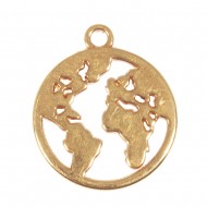 Metallic pendant World map, 18mm ø, gold, tab-bag 2pcs