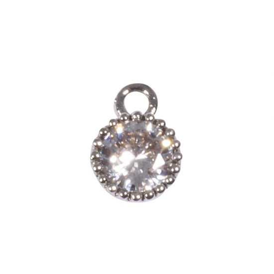 Met.mini rhinestone pendant,round,7mm ø , silver, tab-bag 2pcs