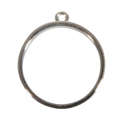 Metallic bezel: Pendant, round, 30mm ø, silver, tab-bag 1pc Metallic bezel: Pendant, round, 30mm ø, silver, tab-bag 1pc