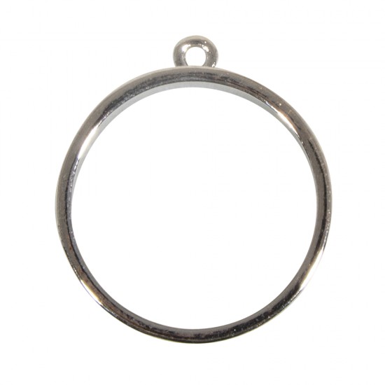 Metallic bezel: Pendant, round, 30mm ø, silver, tab-bag 1pc